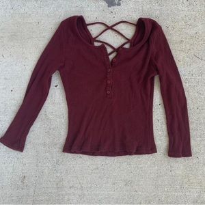 Maroon Ribbed Button-up Top